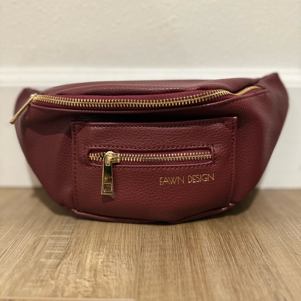 NEW Fawn Design Rich Burgundy Crossbody Bag with Gold Hardware